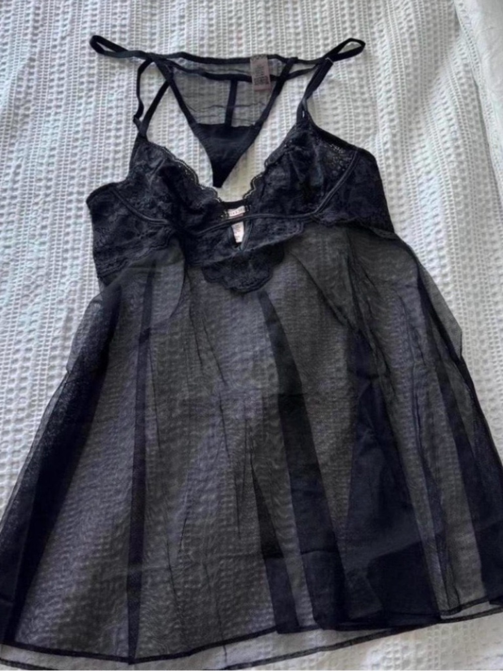 Victoria's Secret Black Sheer Lace Chemise